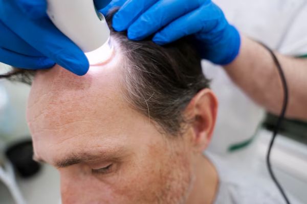 a surgeon performing hair transplantation on a patient