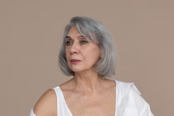 woman with Gray-Haired Short Layered Bob