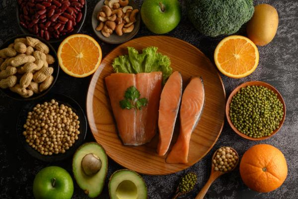 a dish with food containing biotin for hair
