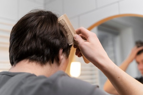 Adult taking care of his hair