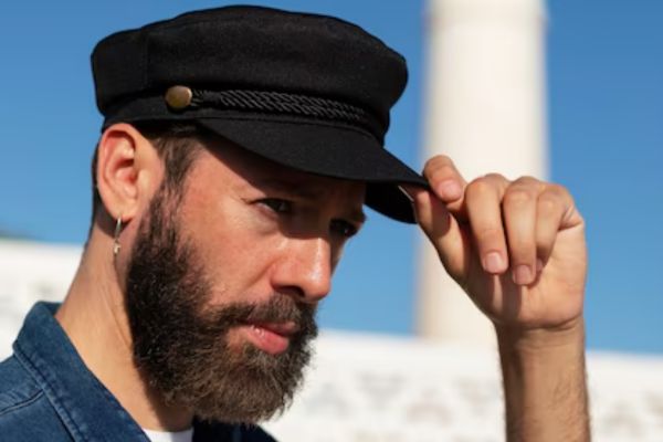 a man using a visor hat after hair transplant