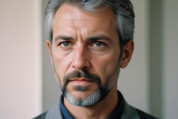 gray-haired man with beard looking straight ahead