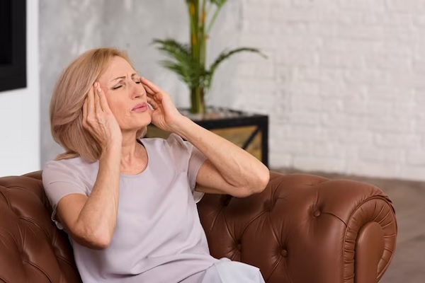 a woman worring about hair in menopause and its loss