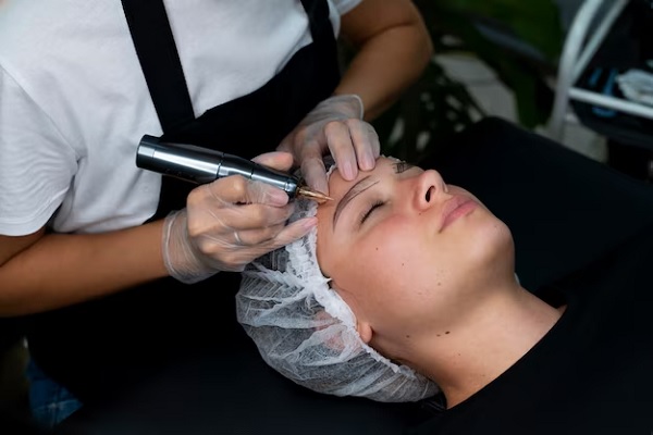 a woman going through a capillary micropigmentation