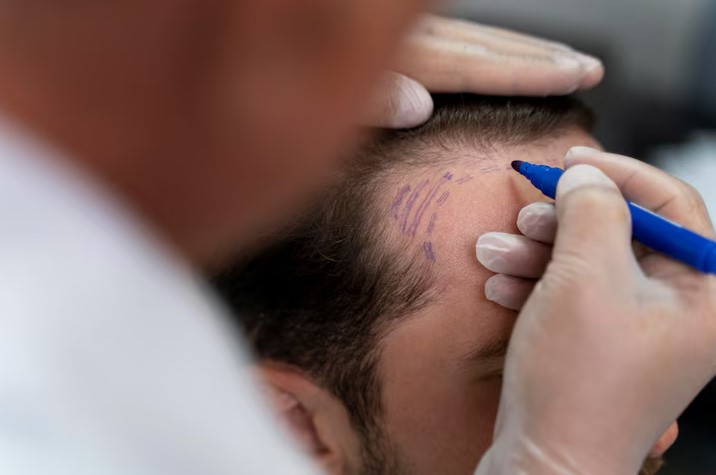 Adult male doing a follicular unit extraction