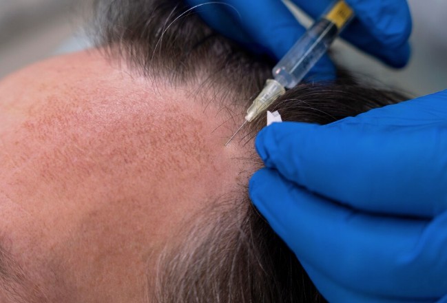 Man getting a hair loss treatment
