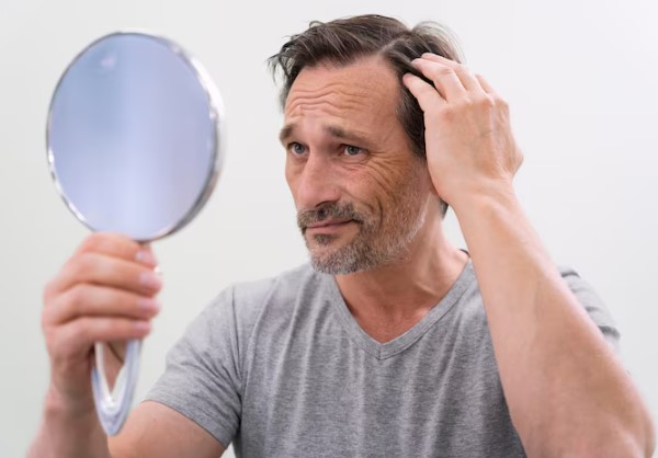 Man getting a hair loss treatment after hair transplant hurt