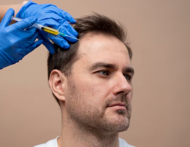 man going though hair transplant in Spain