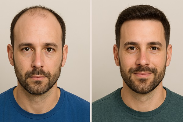 How does a hair transplant work - comparison between after and before a hair transplant in men