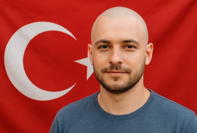a person with shaved head in turkey