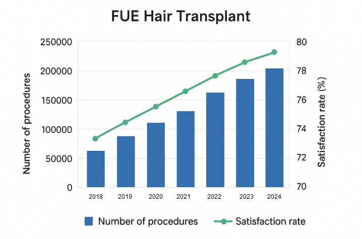 Growth of fue hair transplant among years