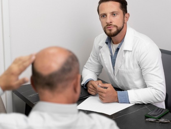 Man going through a follicular unit extraction process